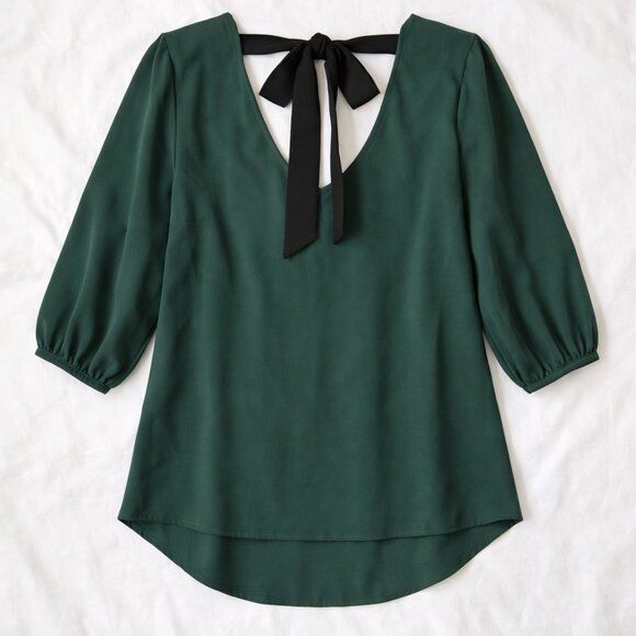 NWT Ryan Wythe Blouse Women’s Green Bow Cutout 3/4 Sleeve Top 2X - Picture 6 of 16